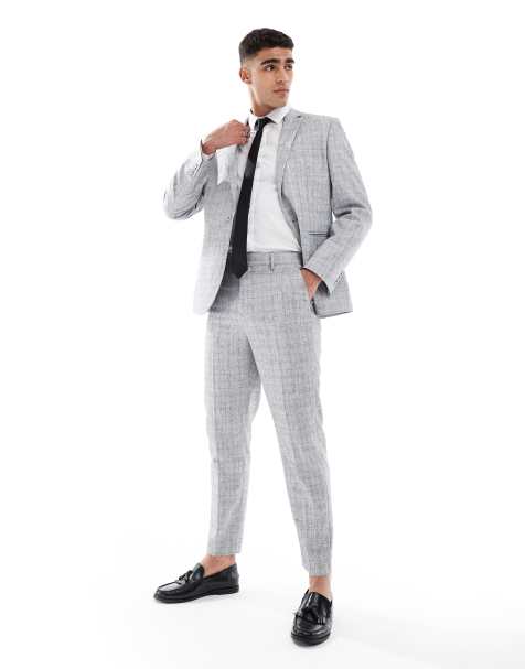 ASOS DESIGN tapered suit trousers in light grey texture with cotton - view 1
