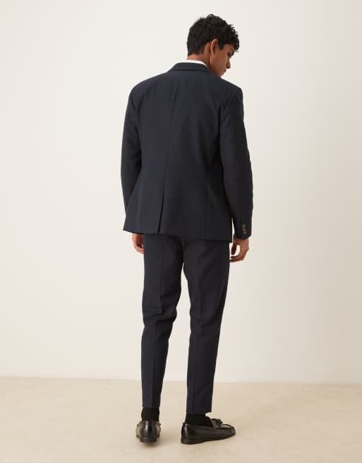 ASOS DESIGN tapered suit trousers in navy herringbone wool look, 4 of 5