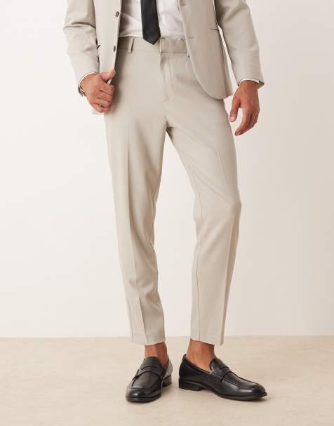 ASOS DESIGN tapered suit trousers in stone twill