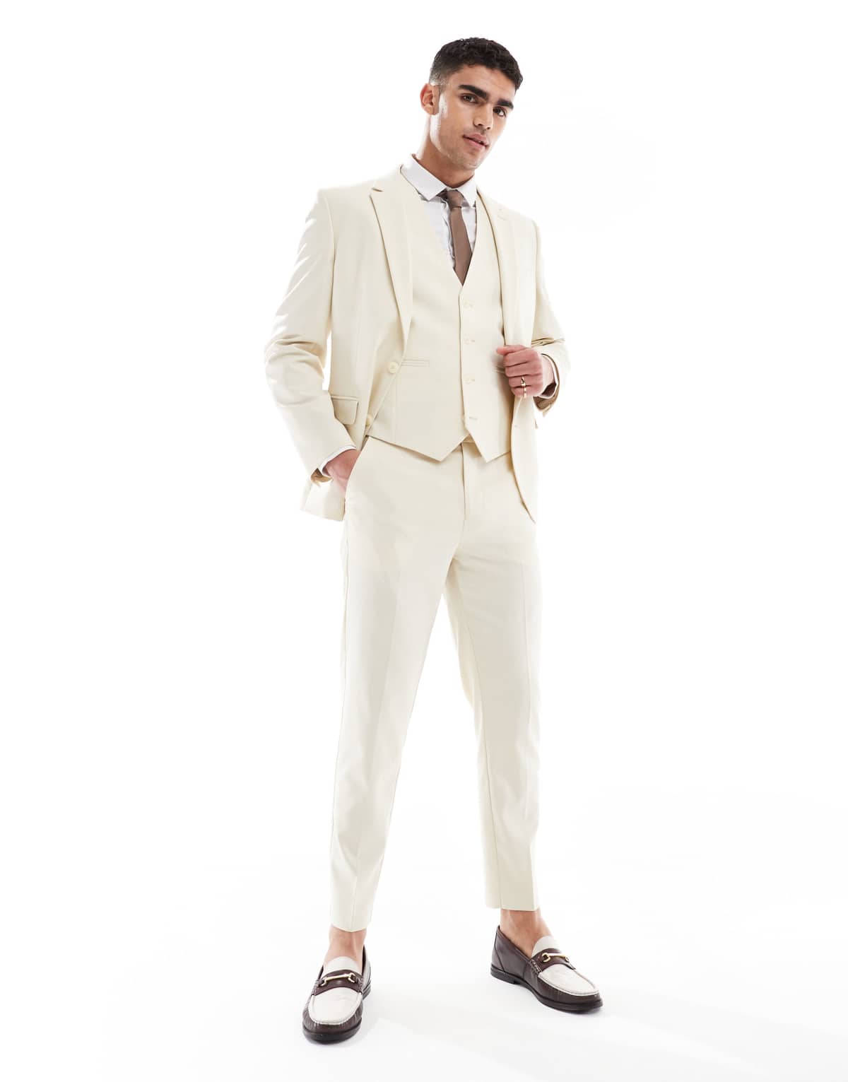 ASOS DESIGN tapered suit trousers in stone