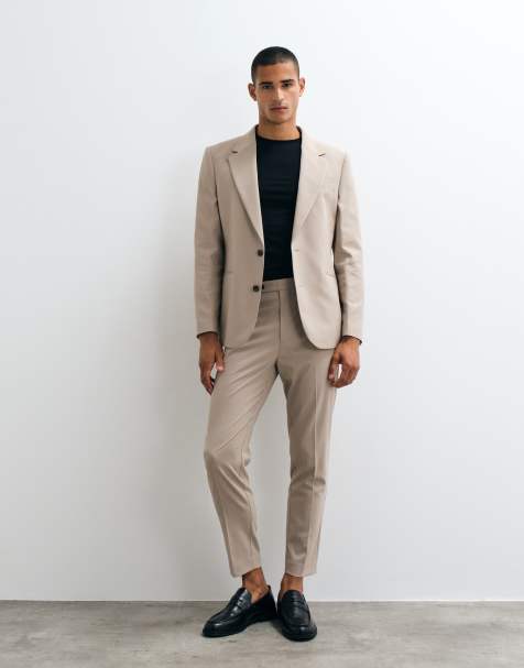 ASOS DESIGN tapered suit trousers in stone - view 1