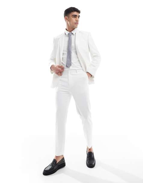 ASOS DESIGN tapered suit trousers in textured white fabric - view 1