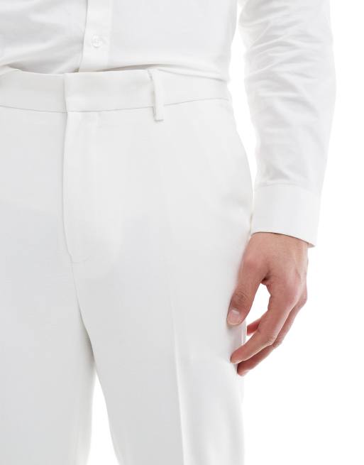 ASOS DESIGN tapered suit trousers in textured white fabric, 2 of 5