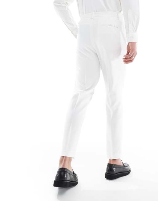 ASOS DESIGN tapered suit trousers in textured white fabric, 5 of 5
