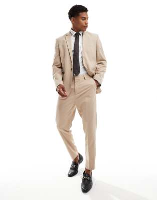 ASOS DESIGN tapered suit trousers in tonal neutral prince of wales check