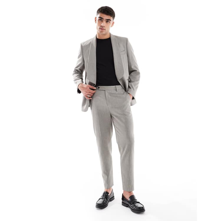ASOS DESIGN tapered suit trousers with linen in grey