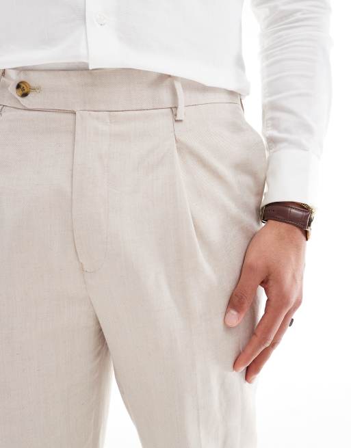 ASOS DESIGN tapered suit trousers with linen in stone twill, 3 of 5
