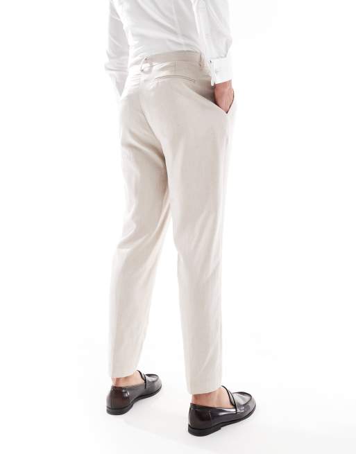 ASOS DESIGN tapered suit trousers with linen in stone twill, 5 of 5