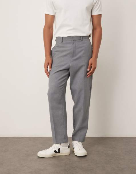 ASOS DESIGN tapered suit trousers with wool pinstripe in grey - view 1