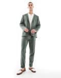 [ASOS DESIGN] ASOS DESIGN tapered summer suit pants in green crosshatch with turn up W36 L34 GREEN