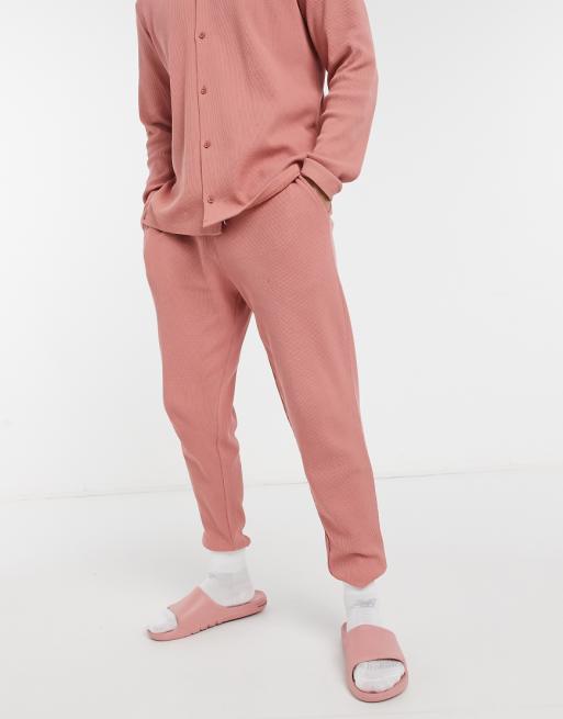 ASOS DESIGN tapered sweatpants with fixed hem in pink waffle | ASOS
