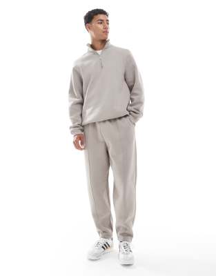 Asos Design Tapered Sweatpants With Pin Tuck In Neutral