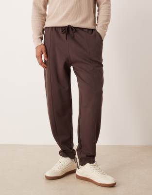 Asos Design Tapered Sweatpants With Pintucks In Brown