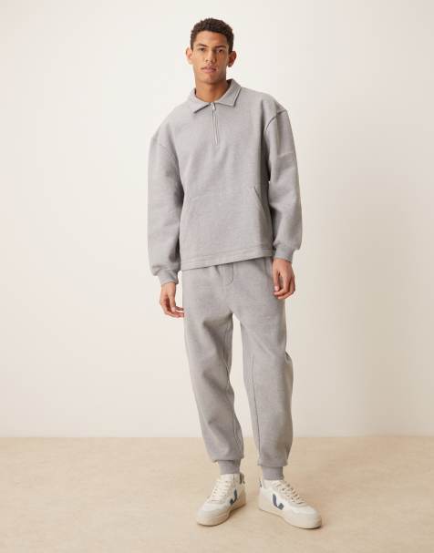 ASOS DESIGN tapered sweatpants with ribbed cuffs in heather gray - view 1
