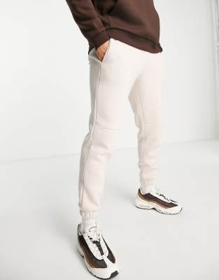 Asos Design Tapered Sweatpants In Beige-neutral