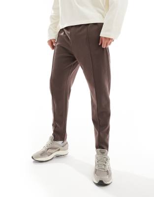 Asos Design Tapered Sweatpants With Zip Closure In Brown