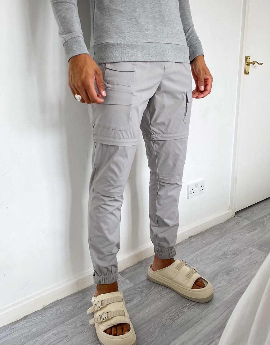 ASOS DESIGN tapered tech pants with zip off legs-White