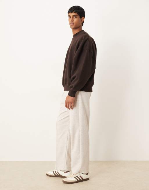 ASOS DESIGN tapered trackies in scuba-style fabric in oatmeal marl, 2 of 5