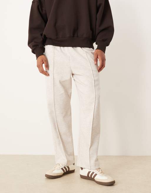 ASOS DESIGN tapered trackies in scuba-style fabric in oatmeal marl, 3 of 5