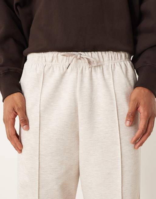 ASOS DESIGN tapered trackies in scuba-style fabric in oatmeal marl, 4 of 5