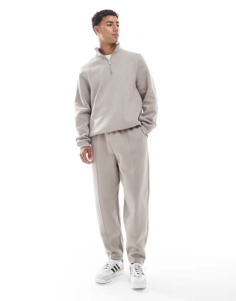 ASOS DESIGN tapered trackies with pin tuck in grey - view 1