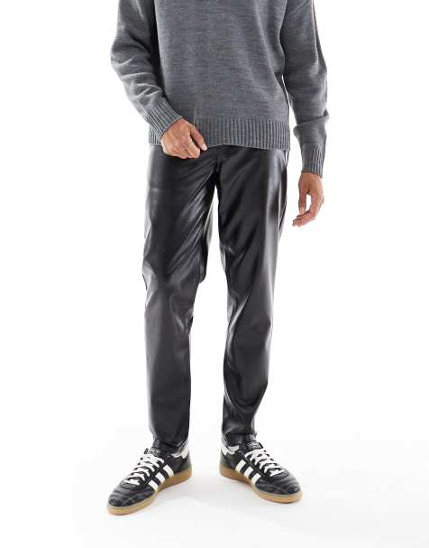 ASOS DESIGN tapered trousers in black faux leather