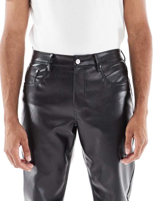 ASOS DESIGN tapered trousers in black faux leather, 4 of 5