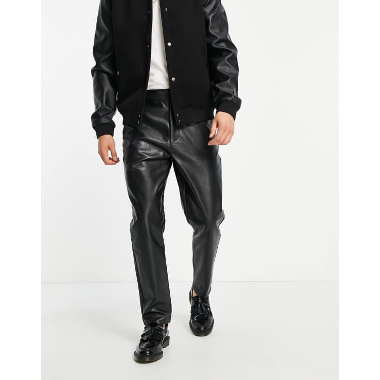 Mens leather look on sale pants