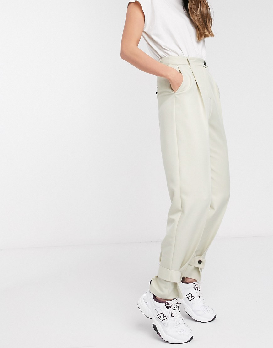 ASOS DESIGN tapered trousers with ankle tab detail-Green