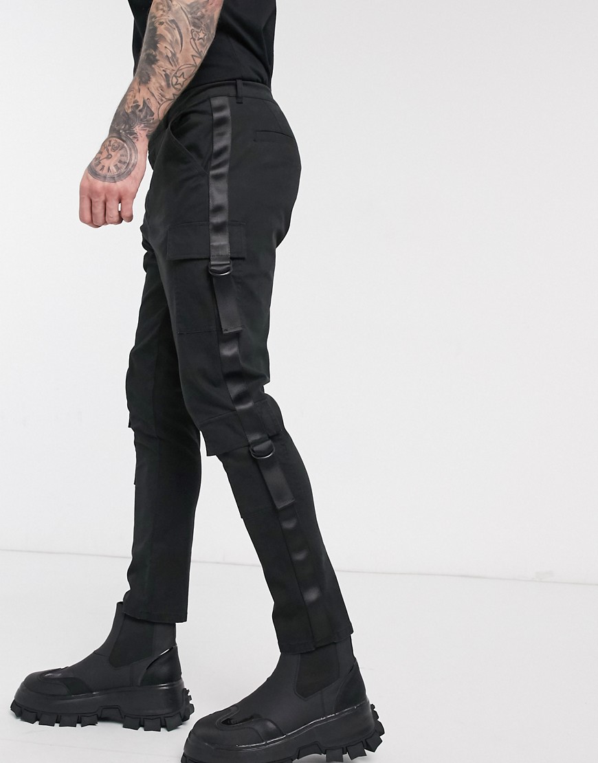 ASOS DESIGN tapered trousers with side taping detail-Black