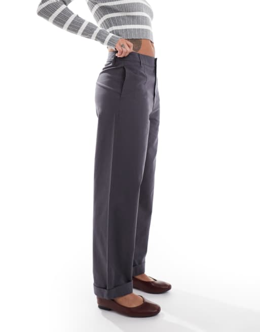 ASOS DESIGN tapered trousers with turn up detail in charcoal - CHARCOAL, 2 of 5