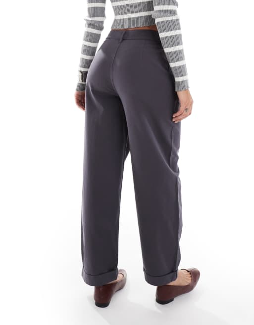 ASOS DESIGN tapered trousers with turn up detail in charcoal - CHARCOAL, 3 of 5