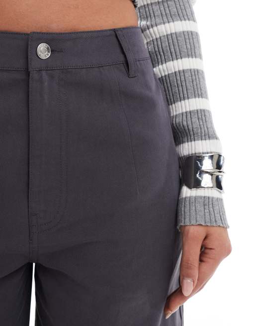 ASOS DESIGN tapered trousers with turn up detail in charcoal - CHARCOAL, 4 of 5