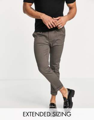 ASOS DESIGN tapered turnup smart pants in textured camel