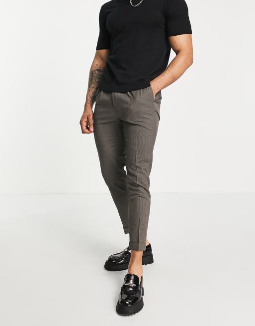 ASOS DESIGN tapered turnup smart pants in textured camel, 4 of 4
