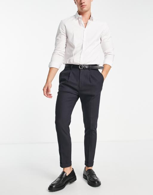 ASOS DESIGN tapered cargo pants in navy