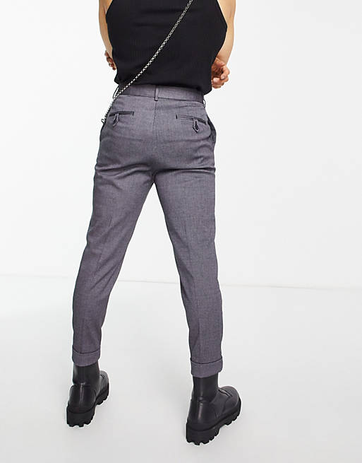 Trousers & Chinos tapered turnup smart trousers in navy 