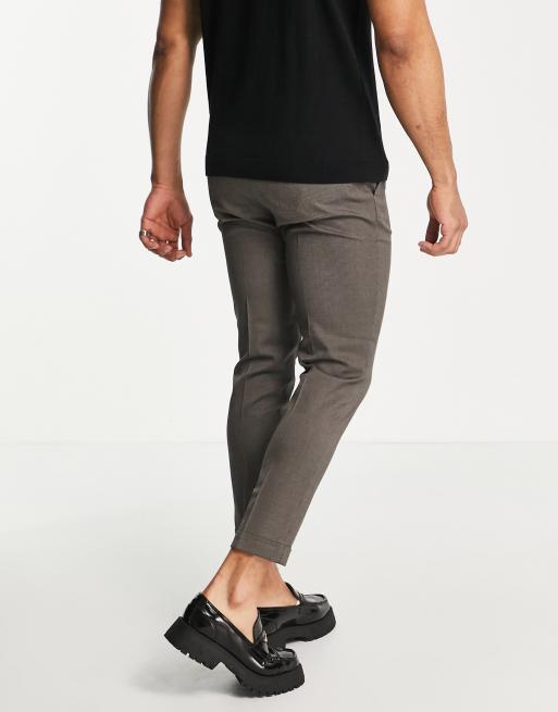 ASOS DESIGN tapered turnup smart trousers in textured camel with turn up, 2 of 4