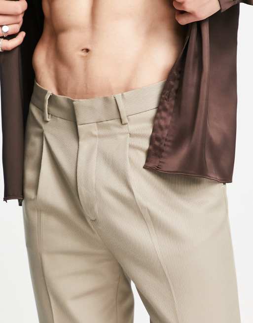 Asos Design Tapered Smart Pants In Textured Camel With Turn Up-neutral |  ModeSens