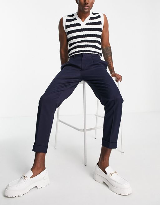 ASOS DESIGN tapered twill smart pants in navy