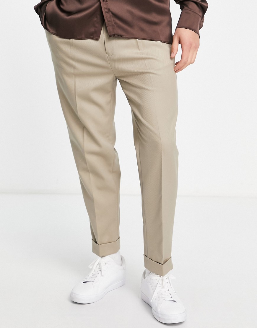 ASOS DESIGN tapered twill smart trousers in camel-Neutral