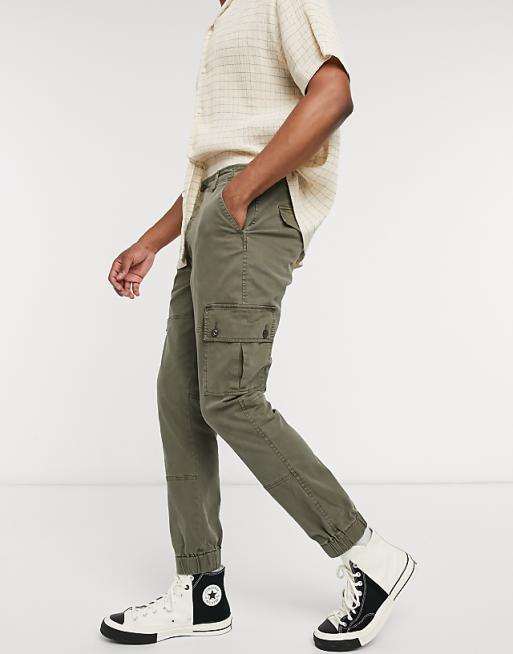 ASOS DESIGN tapered washed cargo pants in khaki | ASOS