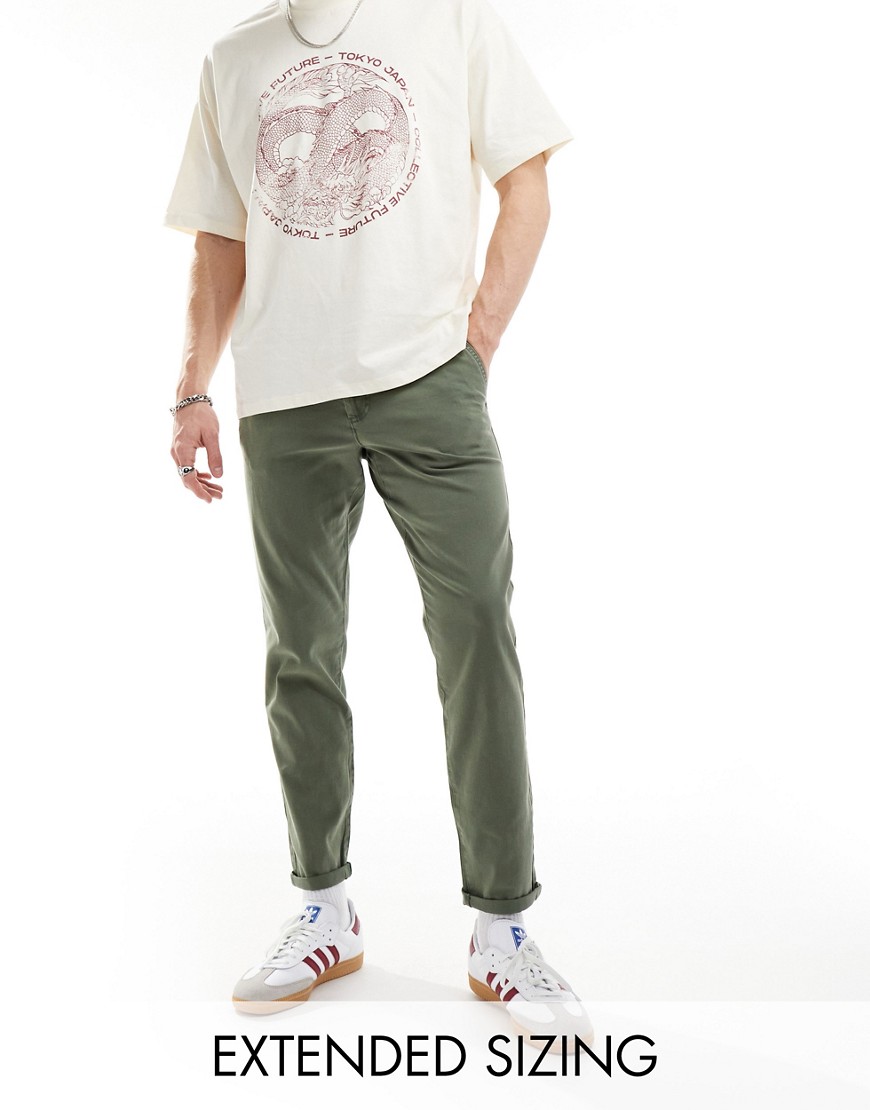 ASOS DESIGN tapered washed chino in khaki-Green