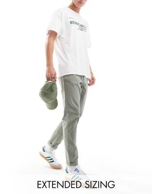 Asos Design Tapered Washed Chino Pants In Light Khaki-green