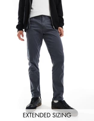 Asos Design Tapered Washed Chinos In Navy-blue