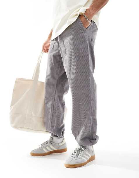ASOS DESIGN tapered washed cord joggers in grey - view 1