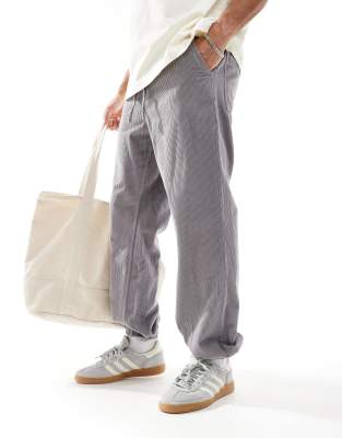 Asos Design Tapered Washed Corduroy Sweatpants In Burgundy In Gray