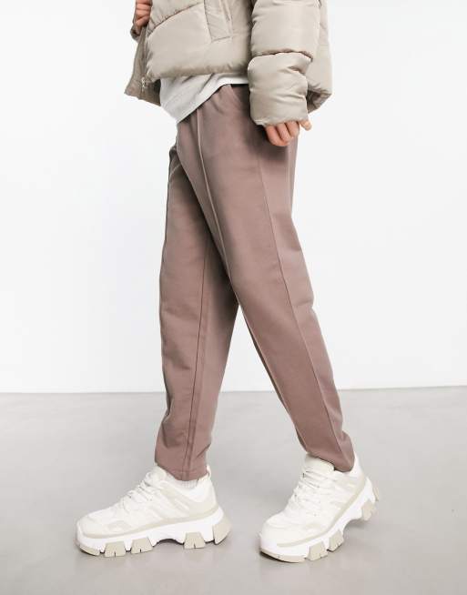 ASOS DESIGN tapered with pintucks joggers in brown