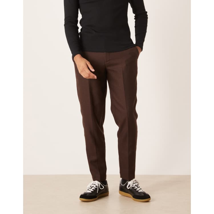 dark brown dress pants Pantaln de Vestir Tiro Alto Victoria - Chocolate The Mens Brown Linen ASOS Design - Tapered Dress
