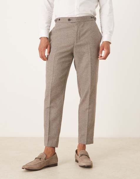 ASOS DESIGN tapered wool blend dress pants in light gray with side adjusters - view 1